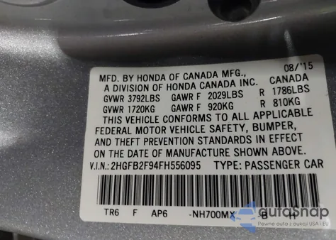 2015 Honda Civic Ex-L из США, поврежденный, VIN 2HGFB2F94FH556095